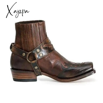 Xajzpa - Men Male Man Plus Size Ankle Boots Gladiator Matin Slip On Shoe Mens Vintage Pu Leather